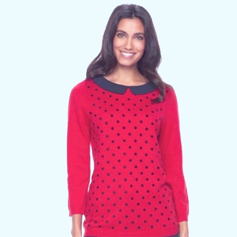 Elle Red Sweater with Black Polka Dots Size XS
